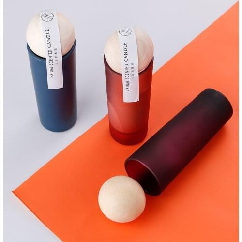 35g Ins Popular Natural Scented Candle with Frosted Glass Wooden Ball Caps and Aroma Soy Wax Lavender Fresh Spring Amber Ebony