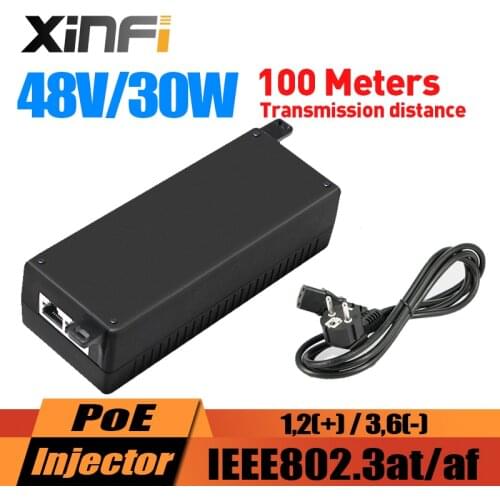 XINFI Gigabit 30W PoE Injector gigabite POE Power Supply Adapter Standard IEEE802.3at/af Output DC48V 30W 1,2(+)/3,6(-)