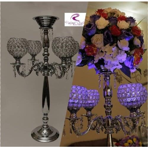 Free shipment/ 30" TALL Crystal Candelabra Centerpieces /GOLD Wedding globe crystal candelabra /5 arms candelabra/candle holder