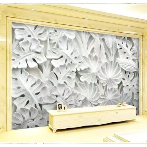 Bacaz Large Murals White Leaf 3d Wall Mural Wallpaper for TV Background living room 3d Photo murals wall paper 3d Wall coverings