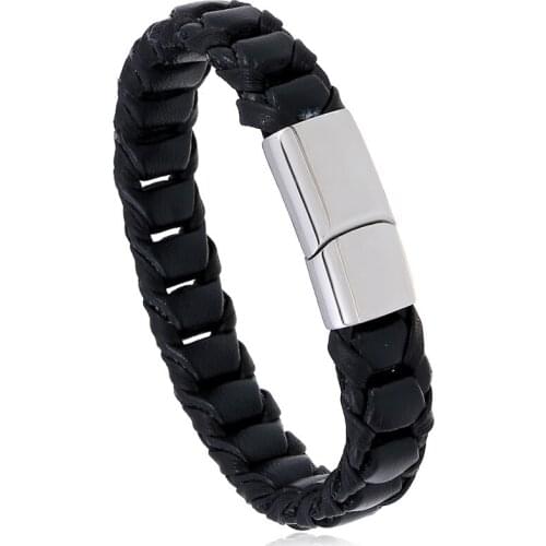 New Jewelry Hand-woven Imitation Leather Bracelet, Stainless Steel Magnetic Buckle European and American Style Leather Bracelet