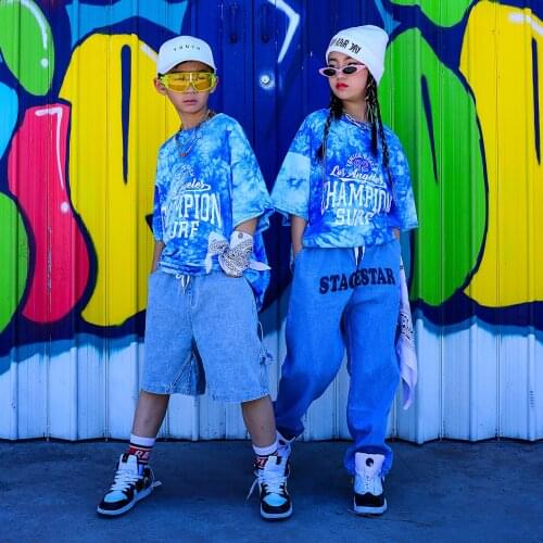 ChildrenS Tie-Dye Short-Sleeved Hip-Hop Pants Suit For Boys Girls Jazz Street Dance Wear Ballroom Hip Hop Rave Clothes DQS7336