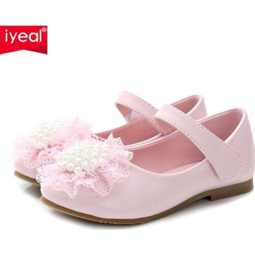 IYEAL Pink Ivory Kids Baby Toddler Flower Children Wedding Party Dress Princess Leather Shoes For Girls School Dance Shoes