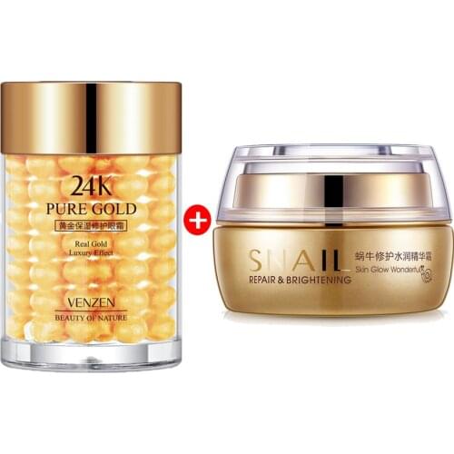 2PCS OneSpring Snail Day Cream + Images Gold Eye Cream Moisturizing Anti Aging Whitening Anti Wrinkles Firming Lifting Skin Care