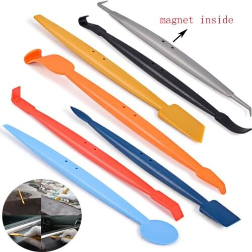 FOSHIO 7pcs Carbon Fiber Film Covering Micro Magnet Scraper Vinyl Car Wrap Corner Stick Squeegee Auto Tint Cleaning Tool Set