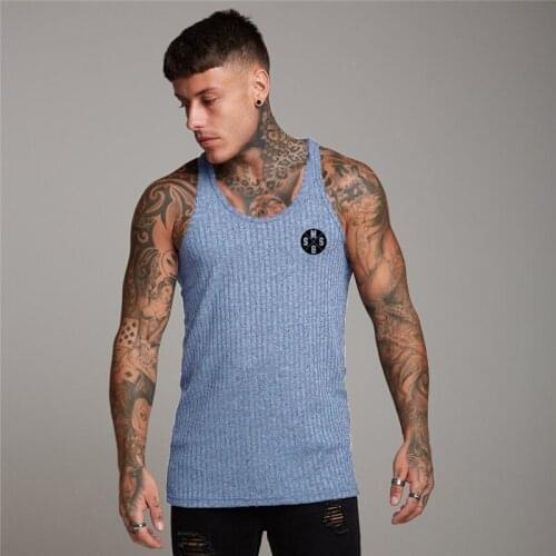 New Mens Gym Summer O Neck Sleeveless T Shirt Fitness Slim Fit Sports Strips Tank Top Male Fashion Singlets Knitted Clothing
