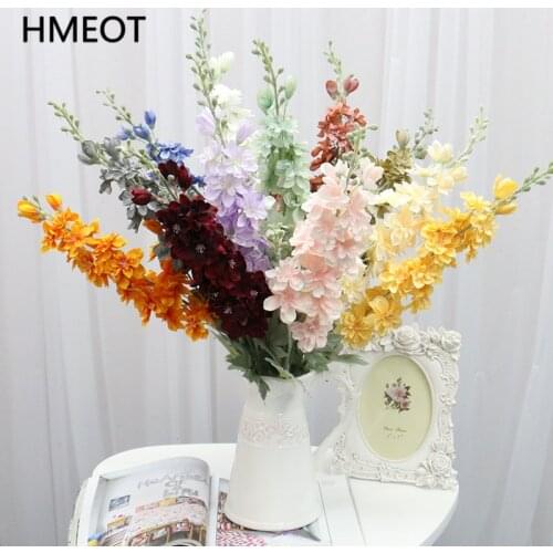 HMEOT 87cm Violet Delphinium Artificial Fake Flowers Wedding Decoration DIY Orchid Bouquet Silk Home Party Christmas Decoration