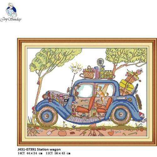 Joy Sunday the Station Wagon J431 Pattern Cross Stitch DMC DIY 11CT 14CT Cross-Stitch Kit Handmade Embroidery for Needlework