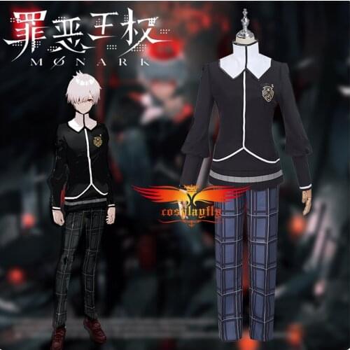 Game Anime Monark Cosplay Costume Adult Men Navy Blue Plaid Pants Blouse Outfits Uniform Collar Black Vest Halloween Carnival