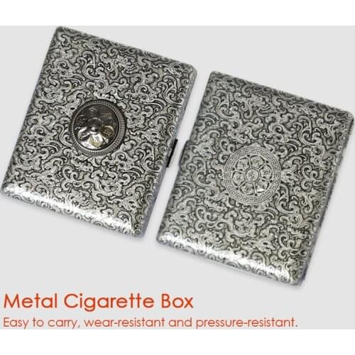 Pattern Carving Brass Cigarette Case Box 20 Cigarettes Case Holder Retro Smoke Tool Pocket Smoking Accessories with Gift Box
