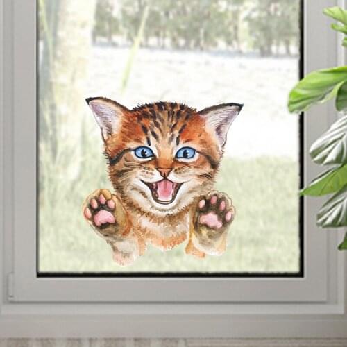 Cute cat Wall stickers Living room cupboard Glass window decoration wallpaper bathroom toilet mural Home Decor kitten sticker
