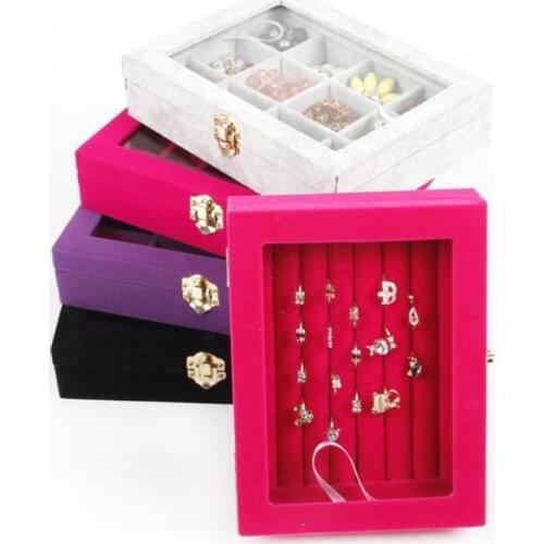 Multi Colors Choose 24 Grid Velvet Glass Jewelry Ring Display Organiser Box Tray Holder Earrings Storage Case