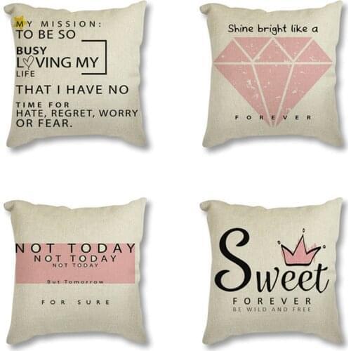 Fashion Pink Crown Diamond Sweet Quote Print Cushion Cover Nordic Pillowcase for Room Sofa Decorative Linen Cushion Cover