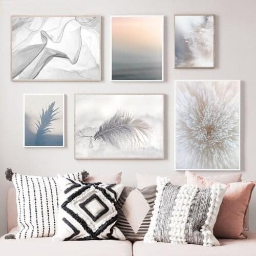 Nordic Minimalist Wall Art Canvas Painting Print Soft Feather White Flower Posters Wall Art Pictures Living Room Home Decoration