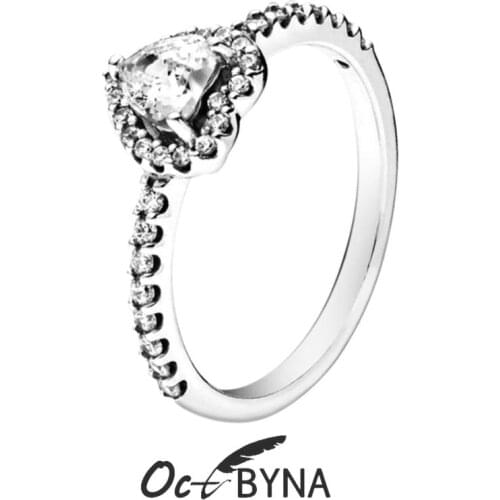 Octbyna Classic Heart-shaped Brand Ring High Quality Cubic Zirconia Engagement Wedding For Women Silver Color Fingertip Ring