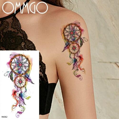 OMMGO Watercolor Dream Catcher Feather Temporary Tattoos Sticker Small Fake Henna Arm Tattoos Chains Custom Tatoo Wholesale