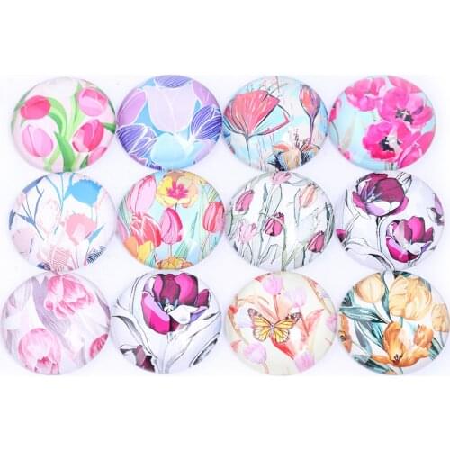 Onwear mix tulip floral pattern photo glass cabochon 12mm 14mm 16mm 20m 25mm 30mm 40mm diy jewelry making finidngs