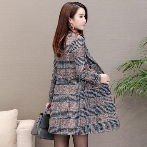 Casual Womens Coats Autumn Winter Mid-Long Trench Coat Women Warm Clothes Slim Fit Blends Solid Woolen Overcoat