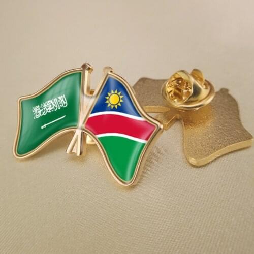 Saudi Arabia and Namibia Crossed Double Friendship Flags Lapel Pins Brooch Badges