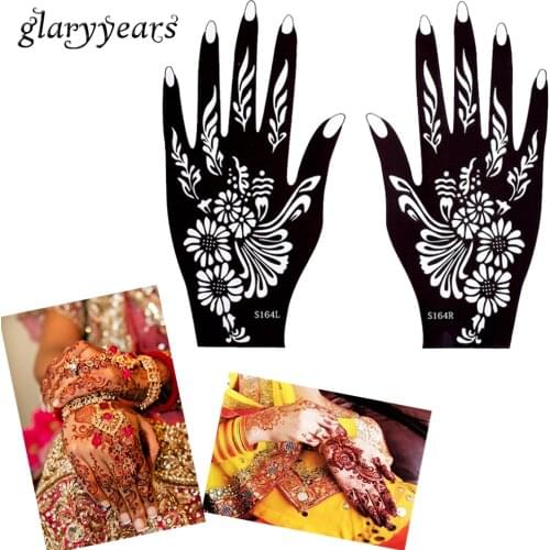 Glaryyears 32 Designs 1 Pair Hands Henna Stencil Glitter Colors Paste Drawing Tattoo Template Mehndi Arabic Indian Hands Stencil