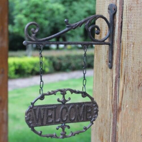 Vintage Cast Iron Welcome Sign Plaques Outdoor Double-sided Wall Mounted Hanging Metal Welcome Plaques Hollow Retro Plaques