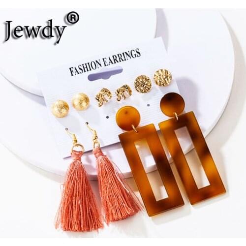 Vintage Tassel Elephant Earrings Set For Women Boho Big Dangle Acrylic Drop Earring 2021 Female Fashion New Years Ear Jewelry