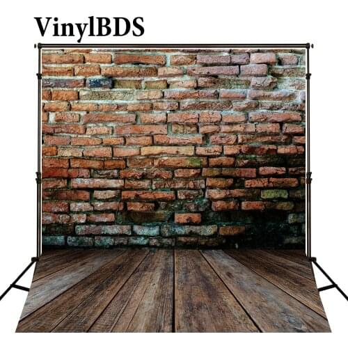 VinylBDS Vintage Red Brick Wall Backdrops Indoor Wedding Backdrop Children Wooden Floor Photography Background for Photo Studio