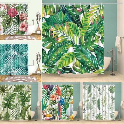 Shower Curtains for Bathroom Tropical Leaves Plant Bathroom Curtain Bathtubs Waterproof Polyester Odorless Frabic with Hooks