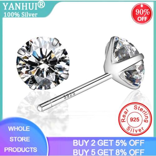 Hot Selling Lady Elegant Solitaire Crystal Stud Earrings For Women Solid Silver 925 Jewelry Dainty Mujer Brincos E309