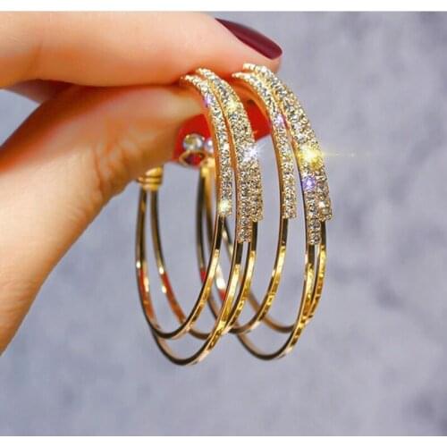 Full Crystal Geometry Circle Earrings Temperament Personality Wild C-Type Earrings For Woman Dropshipping