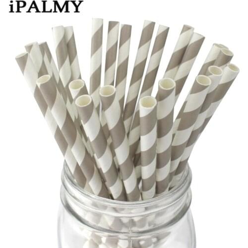 Ipalmay 10000 pcs Grey Striped Paper Straws Biodegradable Paper Drinking Straw Decorations for Birthday Wedding Party Supplies