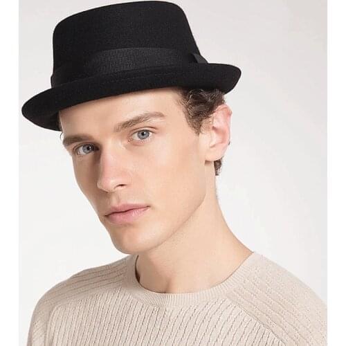 2020 Men Fedora Hat Fashion 100% Pure Australia Wool Mens Hat with Pork Pie Hat for Classic Church Wool Felt Hat