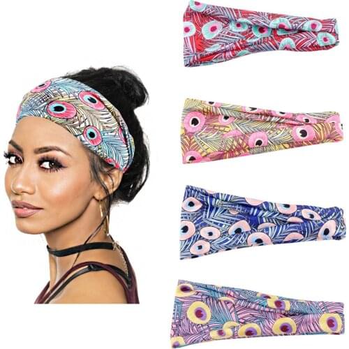 2021 Cotton Peacock Print Headdress Women Twist Elastic Hairbands Sport Headband Yoga Turban Headwrap Girls Hair Accessories