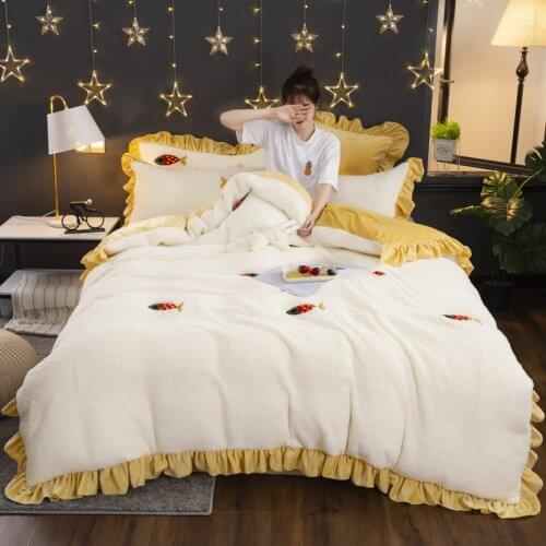 2021 Luxury Lamb Wool Duvet Cover Double-Sided Coral Velvet Warm Thicken Bedding Set Pillowcases Flat Sheet Queen King Size
