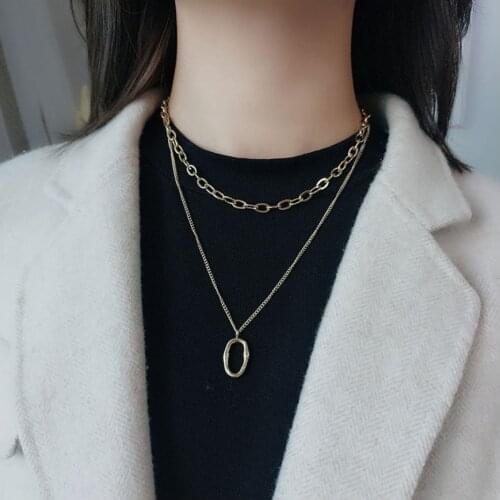 316L Stainless Steel New Fashion Upscale Jewelry 2 Layer Minimalis Charms Thick Chain Choker Neck Necklaces Pendants For Women