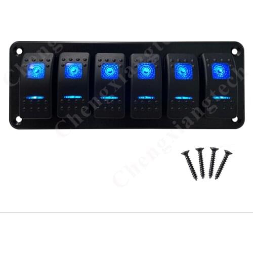 6 Gang Aluminum Rocker Switch Panel Blue Led On Off Toggle Switch IP65 Car Boat Marine Yatch Caravans DIY