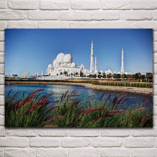 Abu Dhabi Islamic mosque architecture palace building landscape living room home art decor wood frame fabric poster KP617