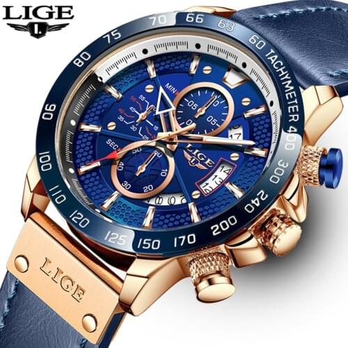 2021 LIGE Casual Sports Watch for Men Top Brand Luxury Military Leather Wrist Watches Mens Clocks Fashion Chronograph Wristwatch