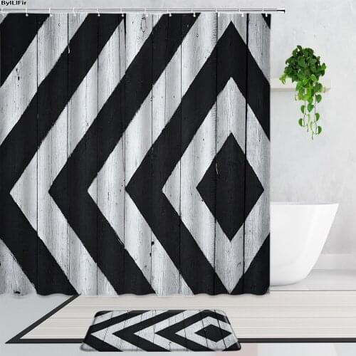 Black And White Lattice Geometric Shower Curtains Creative Color Art Decor Background Bathroom Curtain Non-Slip Bath Mats Carpet