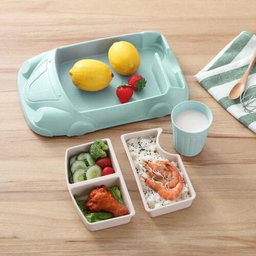 Kid Cute Food Plate Kids Divided Plate Set Car-Shape Food Tray Children Utensils Subdivided Food Supplement Tableware Suit