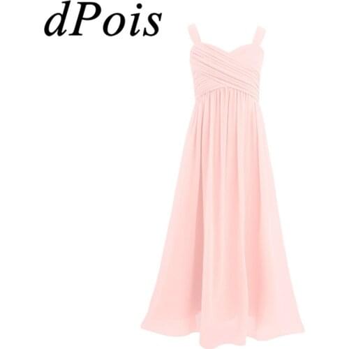 Kids Pleated Chiffon Flower Girl Dresses Vestidos De Festa Princess Wedding Birthday Party Dress First Communion Clothing