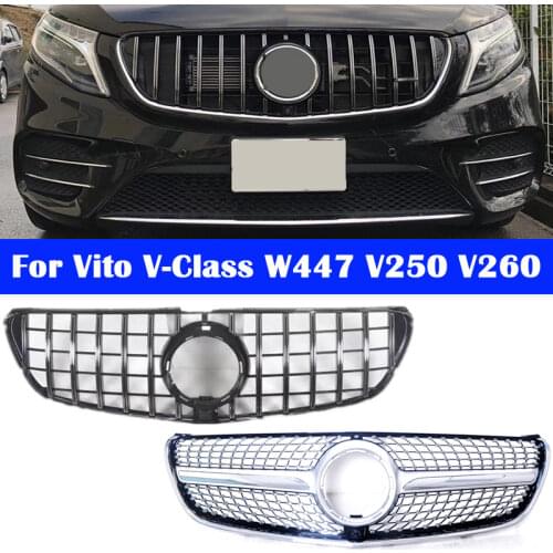 For Mercedes-Benz Vito V-Class W447 V250 V260 2015-2021 Car Styling Middle Grille ABS Front Grill Diamond GT Style Bumper