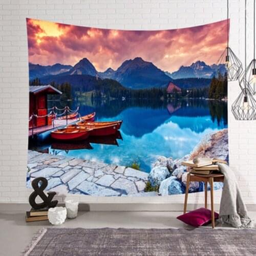 Mountain lake tapestry wall cloth bedroom wall decoration boat carpet tapisserie murale