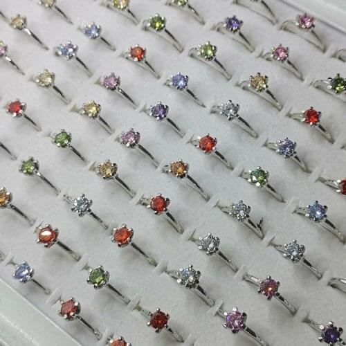 Imixlot 10PCS Luxury Colorful Cubic Zircon Rings for Women Girls Micro Paved Crystal Wedding Ring Party Fashion Jewelry Gifts
