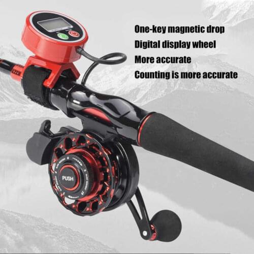 Fly Fishing Reel Slow Descending Raft Fishing Reel Left/Right Hand USB Rechargeable Digital Display Counting Raft Reel
