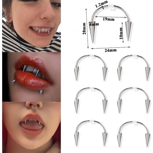 Goth Lips Ring Stainless Steel Smile Lip Tiger Teeth Septum Piercing In mouth Ring Nose Ring Piercing Jewelry Tooth Decoration