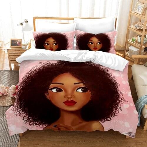 African American Black Girl 2/3pcs Bedding Set Polyester Microfiber Birthday Gift for Girls Duvet Cover and Pillowcases