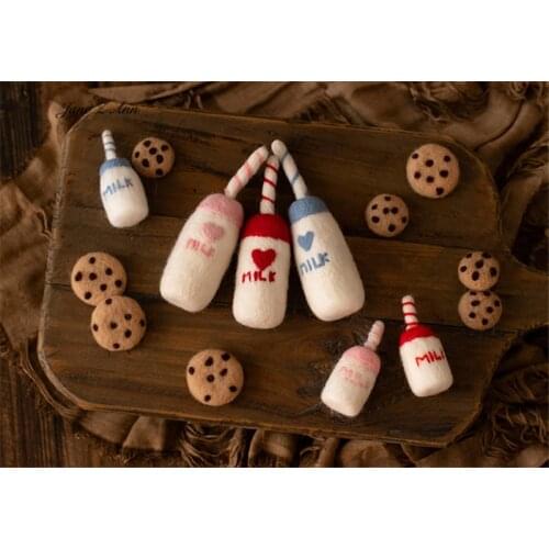 Milk with biscuits handmade felt bottle shape accessories ornaments baby newborn photography props