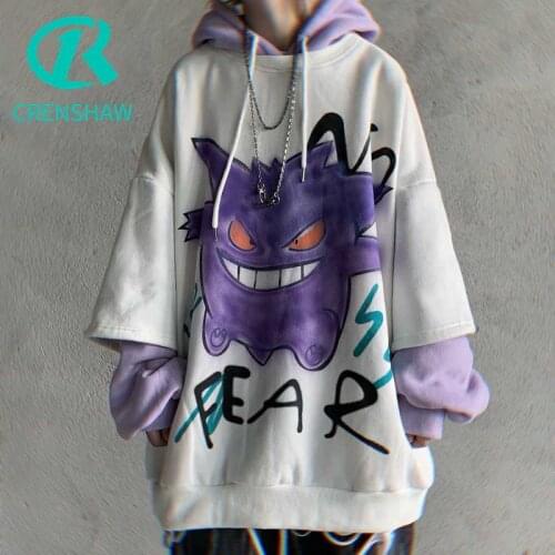 CRENSHAW Men Hoodies Sweatshirts Hand-Painted Graffiti Fake Two-Piece Plus Velvet Oversized Jacket Pullovers Harajuku Hoodi