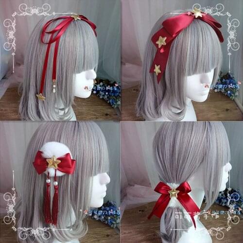 Lolita wine red hairpin headband headdress star soft sister bow Japanese girl Harajuku side clip dark gothic